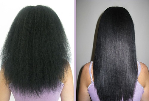 Волосы до и после кератинового выпрямления