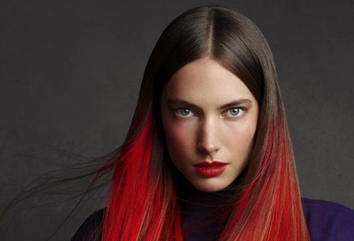Окрашивание кончиков волос в красный цвет