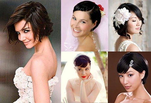 Популярные свадебные прически на короткие волосы с челкой